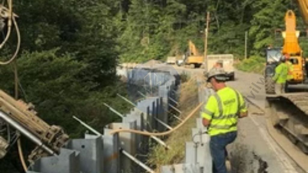 Sheet pile retaining wall with tie back using anchors