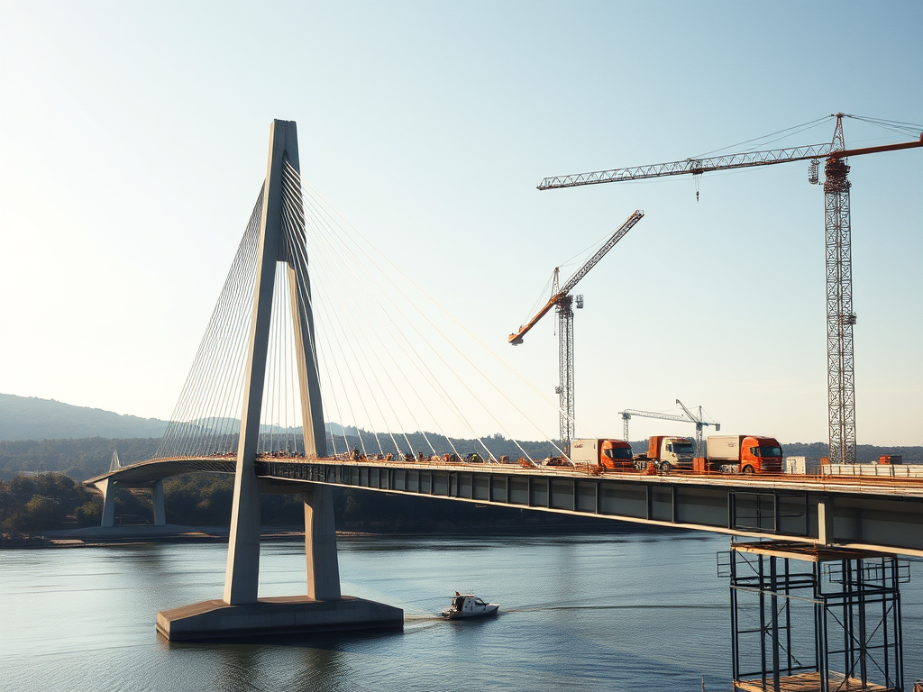 Cable stayed bridge under construction